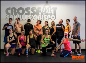 Partner WOD Sat: Front left to right Taylor, Cheyenne, Norma, Carley, Melissa. Back row left to right, Josh, Alec, Jordan, Morty, Jessica, Amy, Leslie, Sanaz, and John.